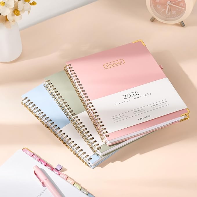 Forvencer 2026 Planner, Hardcover Calendar Planner Weekly and Monthly, Jan 2026 - Dec 2026, 8.5" x 11", Spiral Agenda Book with Tabs, Exquisite Daily Journal Organizer for Home School, Navy Blue