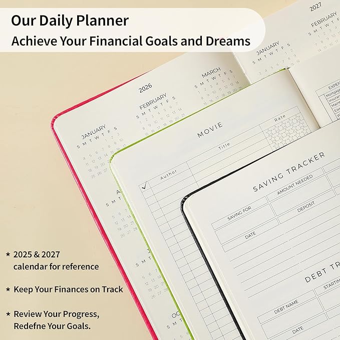 Crein Lynh 2025-2027 Premium Planner, Weekly & Monthly Calendar Planner with Budget & Goal Setting, January 2025 – December 2027, Tabs, Inner Pocket, Daily Journal Organizer for Women, A5, Black