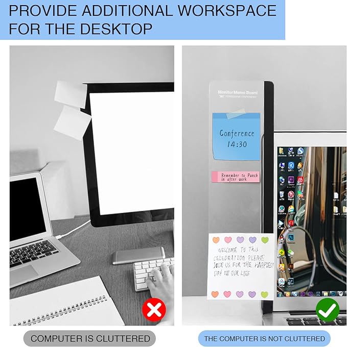 2pcs Office Desk Accessories Monitor Memo Board Computer Message Board Office Supplies for Women Men Computer Sticky Note Holder Home Desktop Message Office Decor (Smooth Monitor Memo Board)