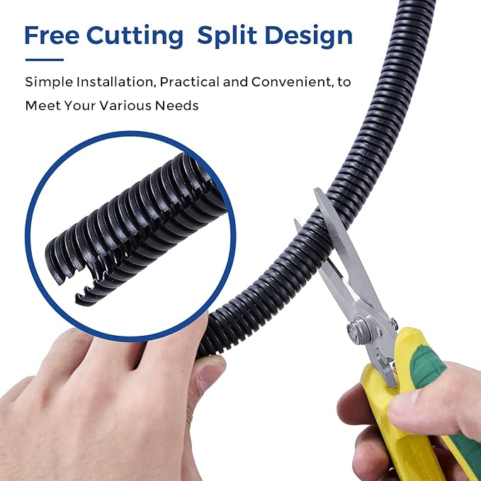 YCLYC Split Wire Loom 1/4 Inch, 25FT Wire Protector Tubing for Cords, Black Flexible Wire Conduit Cover, Cord Protectors from Pets No Chew Electric Wire Cover