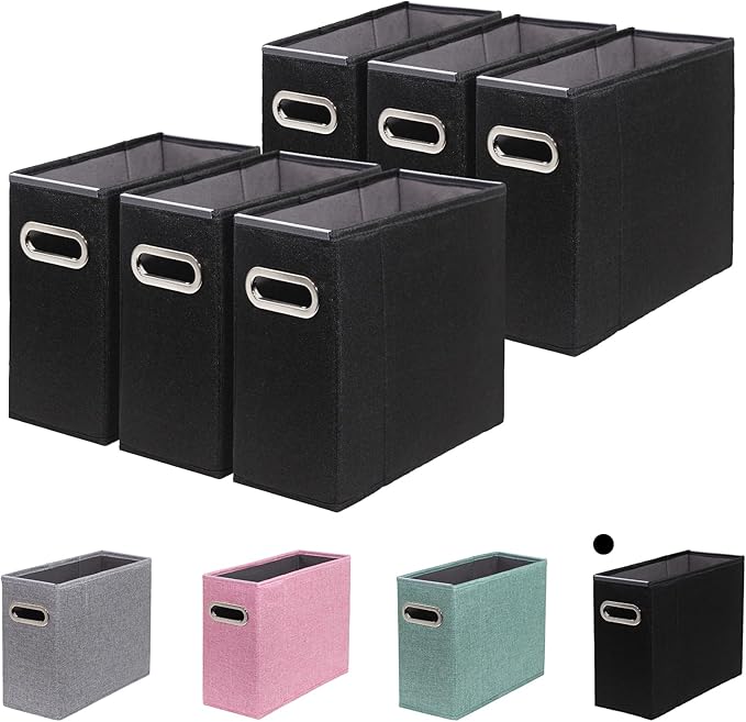ComfortKeeper 6 Packs Letter Size File Organizer, File Folders Organizer, Fabric Storage Box, Collapsible Paper Organizer with Metal Handle, Smooth PVC Rails, Only Box (Black)