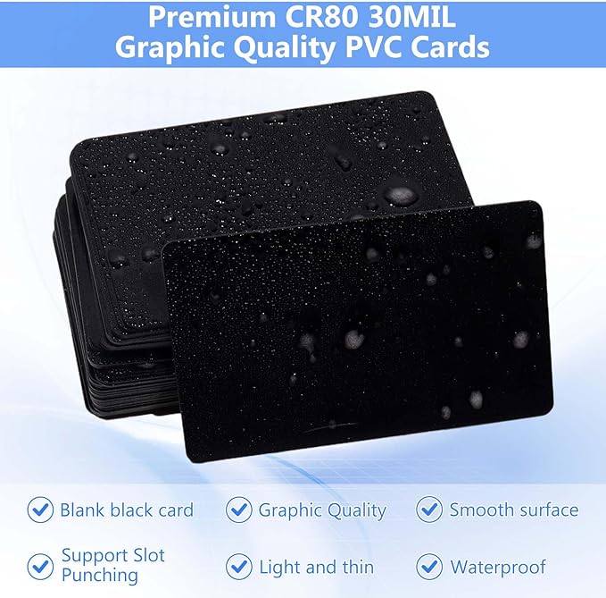25 Pack - Premium Blank PVC Cards for ID Badge Printers - Premium Quality Black CR80 30 Mil (CR8030) by KLMNDUO - Compatible with Most Photo ID Badge Printers(Black)