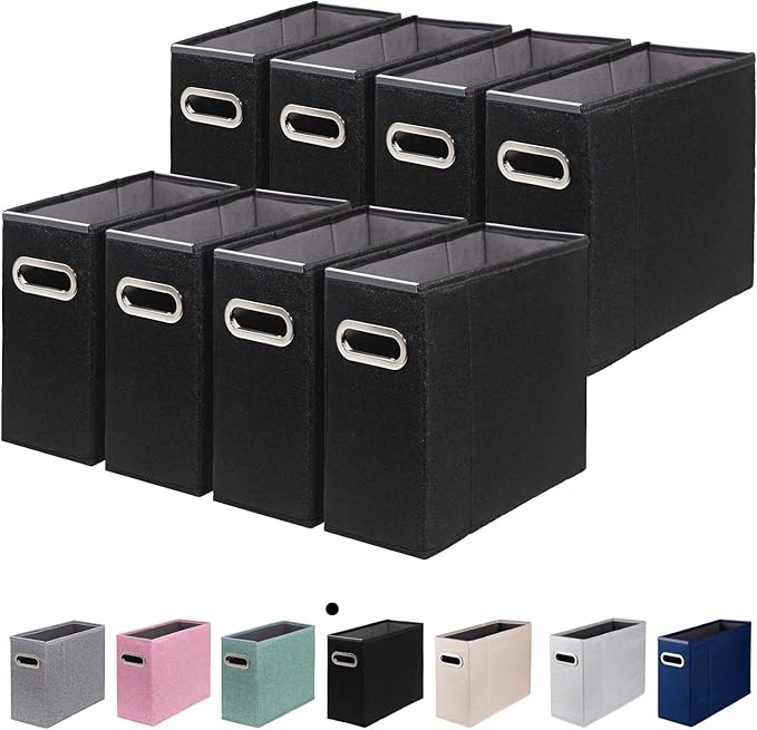 ComfortKeeper 8 Packs Letter Size File Organizer, File Folders Organizer, Fabric Storage Box, Collapsible Paper Organizer with Metal Handle, Smooth PVC Rails, Only Box (Black)