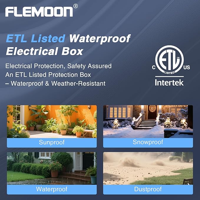 Flemoon [6 Pack] Outdoor Extension Cord Safety Cover with Waterproof Seal, Weatherproof Electrical Connection Box to Protect Outdoor Outlet, Plug, Socket, Christmas Holiday Decoration Light, Black