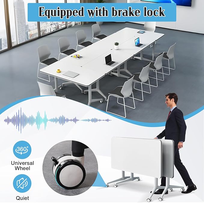 JEHUJD Conference Table,55.1''Folding Conference Room Table for 4-12 People,Mobile Flip Top MeetingTraining Table with Different Coulor and Styles for Offices, Classrooms,Meeting Room (4, A)
