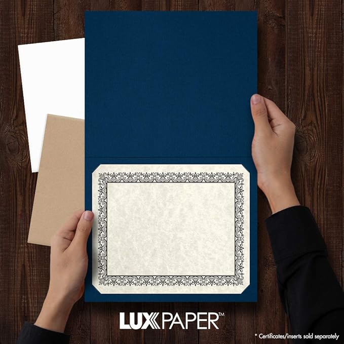 LUXPaper 9.5" x 12" Certificate Holders | Nautical Blue Linen | 100lb. Cover | 250 Qty