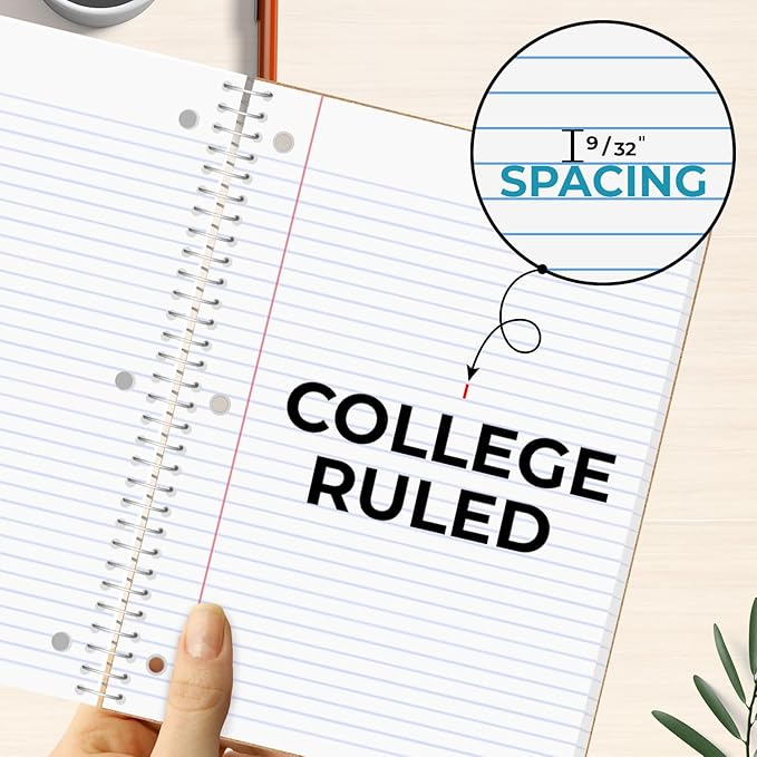 Rosmonde 36 Pack 3 Subject Spiral Notebook College Ruled Bulk, Thick Paper, Extra Pages - 300 Pages (150 Sheets), 8 x 10-1/2", Bulk Spiral Journal for School, 3 Hole Punched, Bulk Subject Notebooks