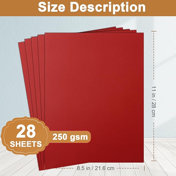 Silunkia 28 Sheets Christmas Red Cardstock 8.5 x 11 Craft Paper, 250gsm/92lb Thick Dark Red Card Stock Printer Paper for DIY Card Making, Thank You Cards, Wedding, Invitations, Birthday
