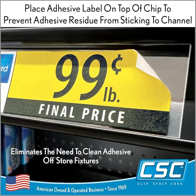 Clip Strip Corp. Price/Data Channel Label Holder Chips, Clear Plastic Tags, 4" L x 1.25" H, 7.5 Mil Thick, Gondola Shelf Edge, Reusable, Made for Point of Purchase Shelf Molding (250)