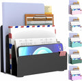 OUTIOE Mail Organizer Countertop, Small Desk File Organizer, Metal File Holder - Essential Workspace Organizers for Office Desk, Home Office (Black)