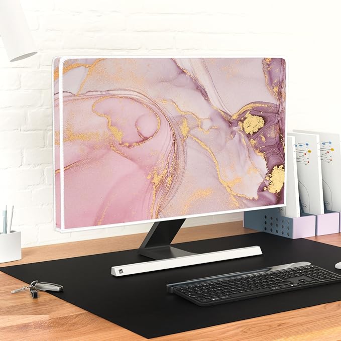 Baocicco Pink Gold Marble Waterproof Screen TV Cover 70 Inch Decorative Modern Television Cover for Home TV Screen Texture Dust Proof Monitor Covers for Television Screen LED LCD OLED TVs