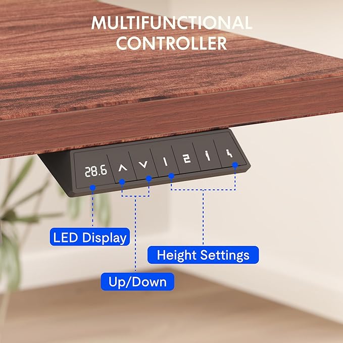 FLEXISPOT EN2 Whole-Piece Standing Desk with Clamp Power Strip, 55 x 28 Electric Stand Up Height Adjustable Desk with Cable Management (Black Frame + 55" Mahogany Top, 2 Packages)
