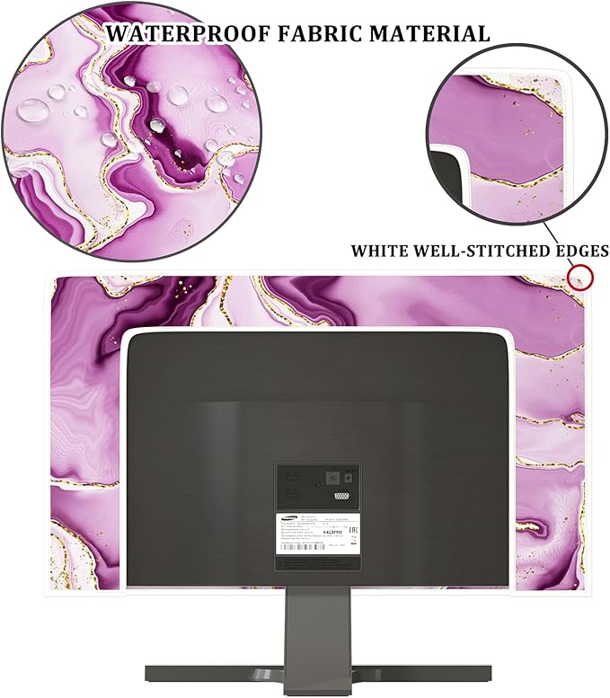 Baocicco Violet Gold Marble Waterproof Weatherproof and Dust-Proof TV Screen Cover 37, 38, 39 Inch for Home Office Creative TV Covers for TVs Screen Anti-Static Dustproof Protective