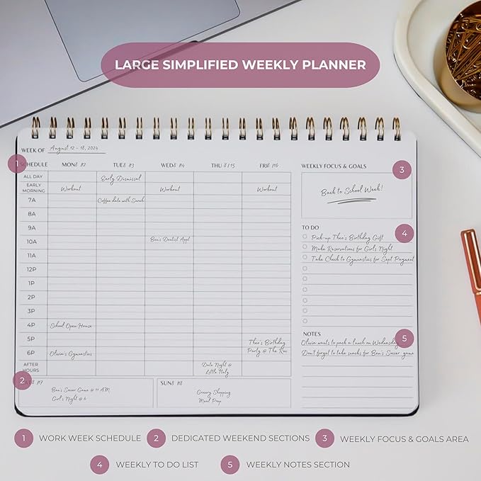 Merely Home Undated Weekly Schedule | Business Planner | 8.25” x 11.75” ADHD Organizer | Premium Multi-Layout Schedule | Black | Landscape Layout
