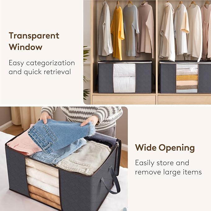 Lifewit 90L Large Storage Bags, 4 Pack Closet Organizers and Storage, Clothes Storage Bins with Lids, Foldable Storage Containers with Reinforced Handles for Clothing, Blanket, Bedding, Comforter Gray