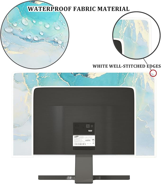 Baocicco Blue Green Marble TV Display Screen Cover 37, 38, 39 Inch Creative Anti-Static Dustproof Monitor Accessories Laptop LCD Cover Modern Screen Television Decoration for LED LCD OLED TVs