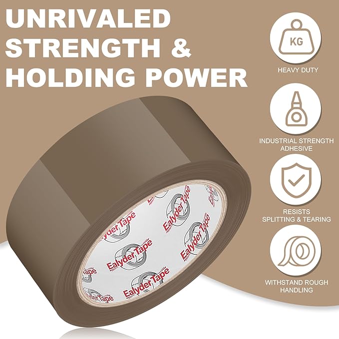 Ealyder Tape Brown Packing Tape 2 inch x 60 Yards, 3 Rolls with Dispenser – Heavy Duty Parcel Sealing Tape for Shipping, Moving and Storage, Total 180 Yards