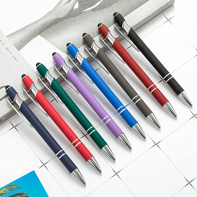 HEYZARDA Personalized Pens with Name Text Logo Custom Ballpoint Pen for Business Office Events with Stylus for Touchscreen 10 Pcs Rose