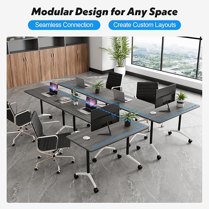 Goakwwuz Conference Room Table, Folding Conference Tables,Thicken Grey Tabletop,Flip Top Wooden Seminar Meeting Room Table for Conference Room Offices (2, Grey, 47.2“)