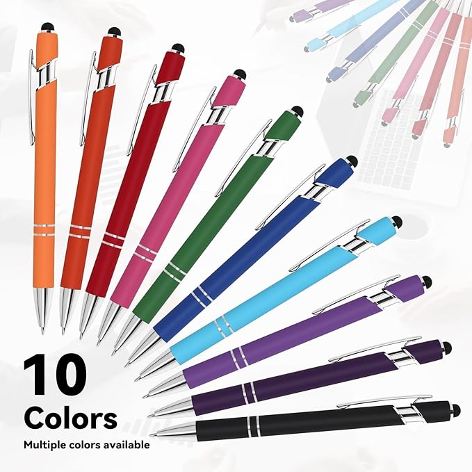 WYPAS Bulk Custom Pens - Personalized with Name, Engraved Text/Logo - Stylus Tip, Black Ink - Options for Corporate Gatherings, Events & Promotions (Purple)