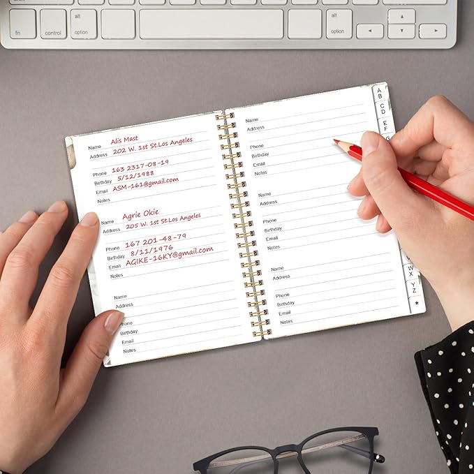 Address Book with Alphabetical Tabs - Small Address Book Spiral with Address Contacts, Special Date, Phone, Birthday & Internet Login Password for Home and Office, 4.3" x 6.2", Rose Leaf