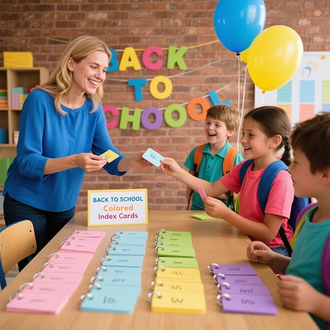 Koogel 1080PCS Index Cards with Rings for School, 2.2 x 3.5 Inch, Colored Flash Cards for Studying, Portable Notecard for Classroom Tests Preparation Teacher Education Office Supplies, 6 Colors