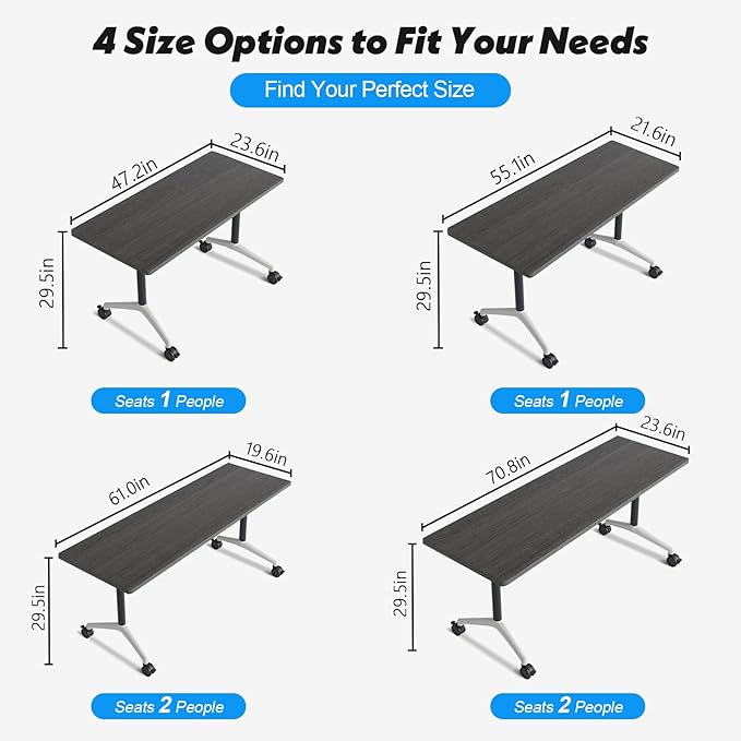 Goakwwuz Conference Room Table, Folding Conference Tables,Thicken Grey Tabletop,Flip Top Wooden Seminar Meeting Room Table for Conference Room Offices (4, Grey, 61.0“)