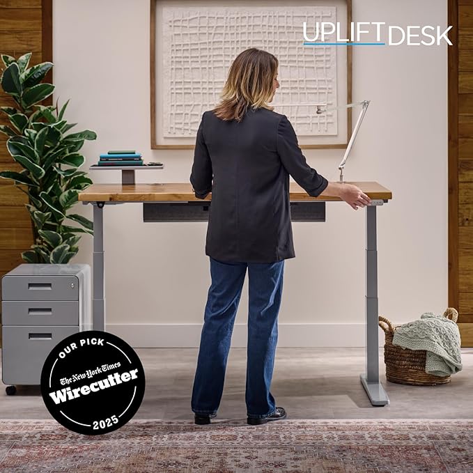 UPLIFTDESK V3 2-Leg White Laminate Wood Standing Desk – Adjustable Height, Advanced 1-Touch Memory Keypad, Under Desk Cable Management, Wire Grommets & Rocker Board (Black C-Frame, 72 x 30 inch)
