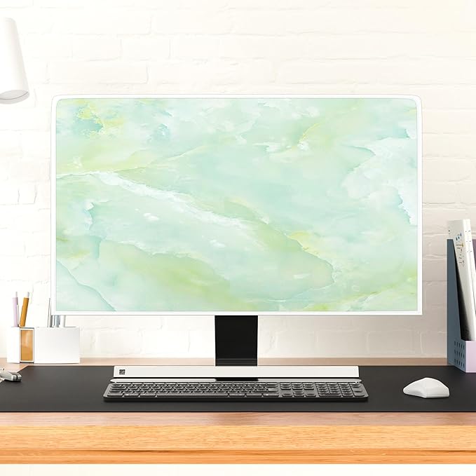 Baocicco Sage Green Marble Waterproof TV Dust Cover 75 Inch Anti-Static Dustproof Abstract Creative Desige Television Accessories TV LCD Screen Texture TV Decoration for Tablet