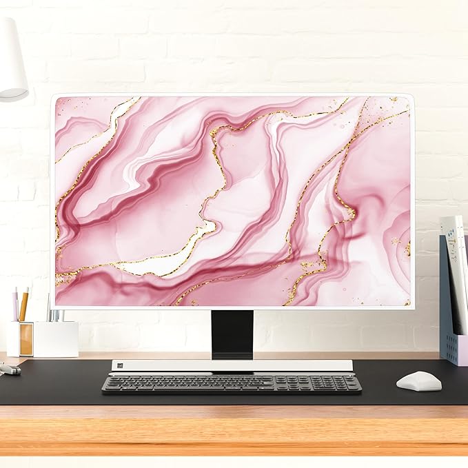 Baocicco Gold Pink Marble Waterproof TV Display Screen Cover 58, 59, 60 Inch TV Accessories Laptop TVs LCD Screen Decoration for Tablet Anti-Static Dustproof Protective for Home Office