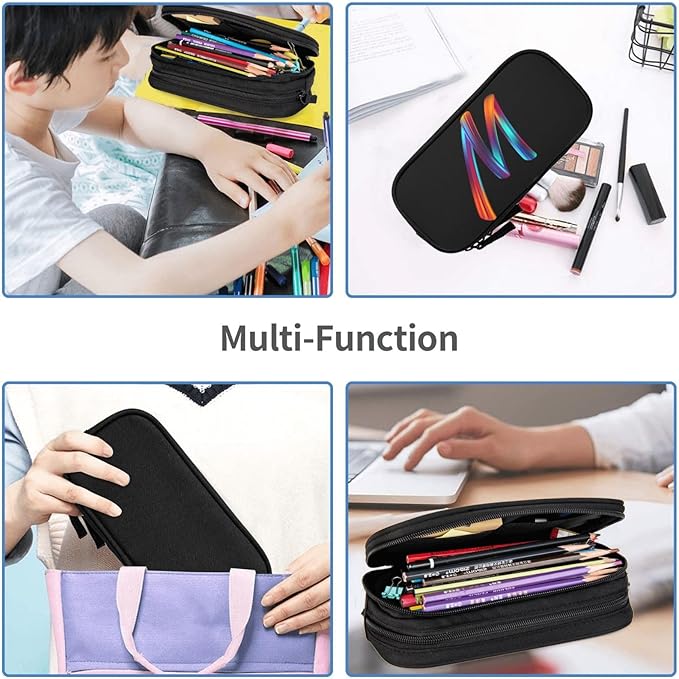 Pazacon Cute Initial Pencil Case for Kids Students, Large Capacity Pencil Pouch for Boys Girls, Letter Design Pencil Box Pen Bag Office Stationery Organizer, Rainbow Letter M