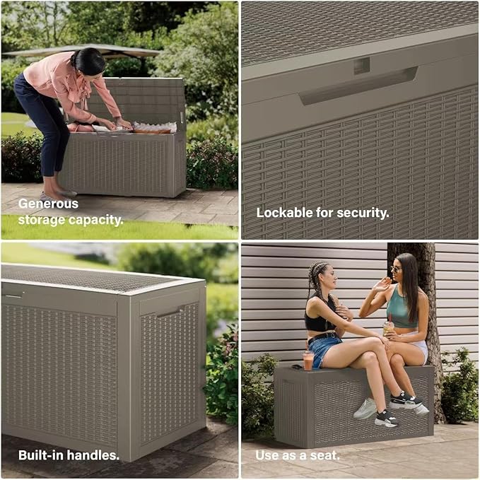 Decksplore 150 Gallon Outdoor Storage Box Waterproof Lockable Resin Deck Box Large, Patio Storage Bin for Pool Accessories Cushion Furniture, Garden Tools, UV-Resistant Outside Delivery Grey