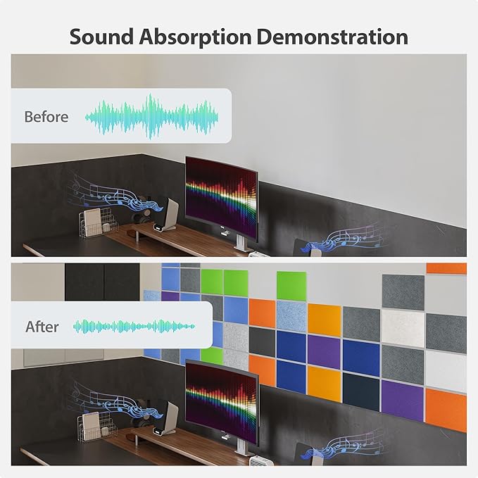 Amantech 12 Pack Acoustic Panels Self Adhesive Sound Proof Foam, High Density Sound Acoustic Panel, 16X12X0.4 Inch 4:3 Rectangle Panels in Home, Office, Reccording Room, Studio,more(Silver Gray)