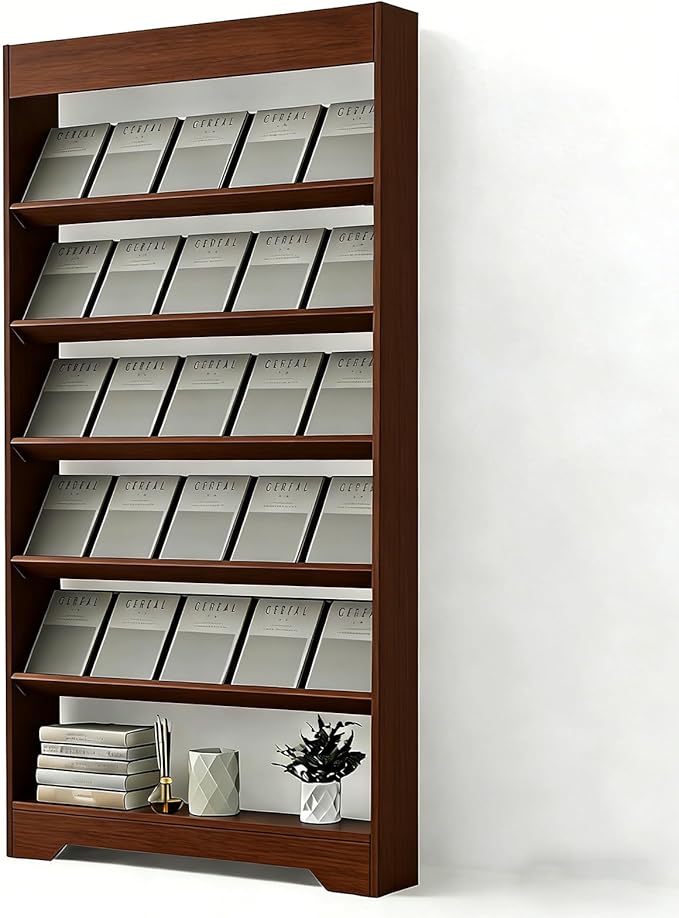 LHIUGE 6-Layer Brochure Display Rack,Freestanding Wooden Magazine Rack,Standing Literature Display Rack Brochure Holder for Home, Office, Retail Display
