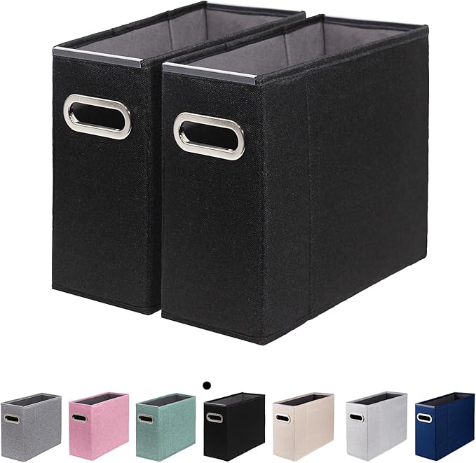 ComfortKeeper 2 Packs Letter Size File Organizer, File Folders Organizer, Fabric Storage Box, Collapsible Paper Organizer with Metal Handle, Smooth PVC Rails, Only Box (Black)