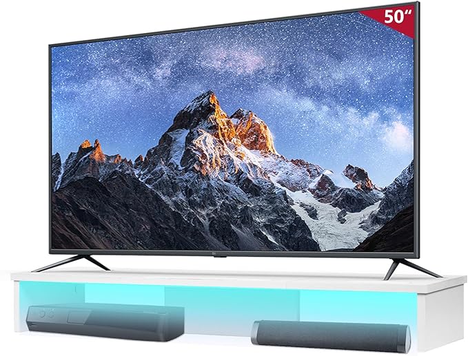 Qupui TV Riser Stand with LED Lights, 42.5in Super Large Monitor Stand with Phone Tablet Holder, Tabletop TV Stand Riser for Desk, Desktop Organizer for Computer, TV, Laptop, Printer