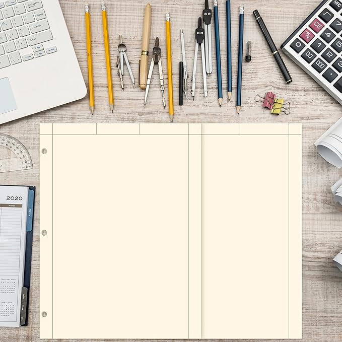 Seajan 2 Pcs Engineering Paper Notebook Engineering Computation Pad 8.5 x 11 Inches Engineer Graph Paper Notepad, 5 Squares Per Inch 3 Hole Punched Computation Pad, 100 Sheets/pack (Yellow)
