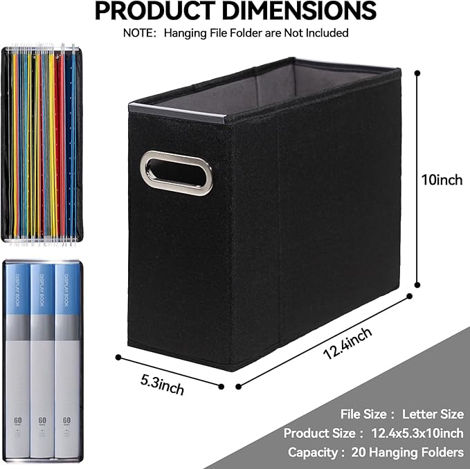 ComfortKeeper 8 Packs Letter Size File Organizer, File Folders Organizer, Fabric Storage Box, Collapsible Paper Organizer with Metal Handle, Smooth PVC Rails, Only Box (Black)
