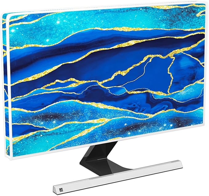 Baocicco Royal Blue Marble Waterproof TV Cover 50, 51, 52 Inch Creative Design Monitor Accessories Laptop TV LCD Screen Television Decoration for Tablet LED LCD OLED TVs Decorations