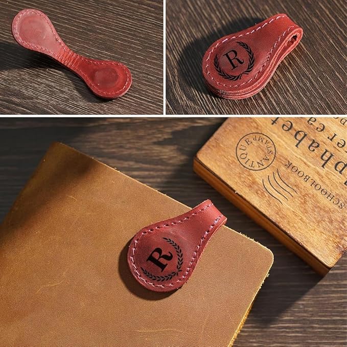 Personalized Magnetic Leather Bookmark, 26 Letters Custom Leather Bookmarks, Handmade, Leather Magnetic Bookmark for Book Lovers Readers Women Kid(Dark Yellow，U）