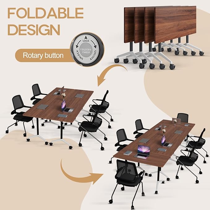 Folding Conference Table 4ft 5ft, Foldable Office Meeting Desk for 6 People, Multiple Sizes Colors Mobile Conference Room Table for Training Room School Business Furniture (4, Walnut, 71in)