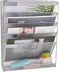 EASEPRES Desk File Organizer Mesh 6-Tier, Hanging Wall Mount Document Organization Stand, Desktop Vertical Mail Paper Folder Holder Rack with Bottom Tray for Office Home Cubicle Countertop, Silver