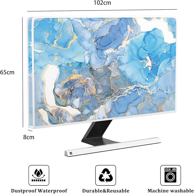 Baocicco Baby Blue Gold Marble Waterproof Screen TV Cover 40, 41, 42，43 Inch Modern Television Accessories TV LCD Fashion Weatherproof Screen TV Decorations for Tablet LED LCD OLED TVs