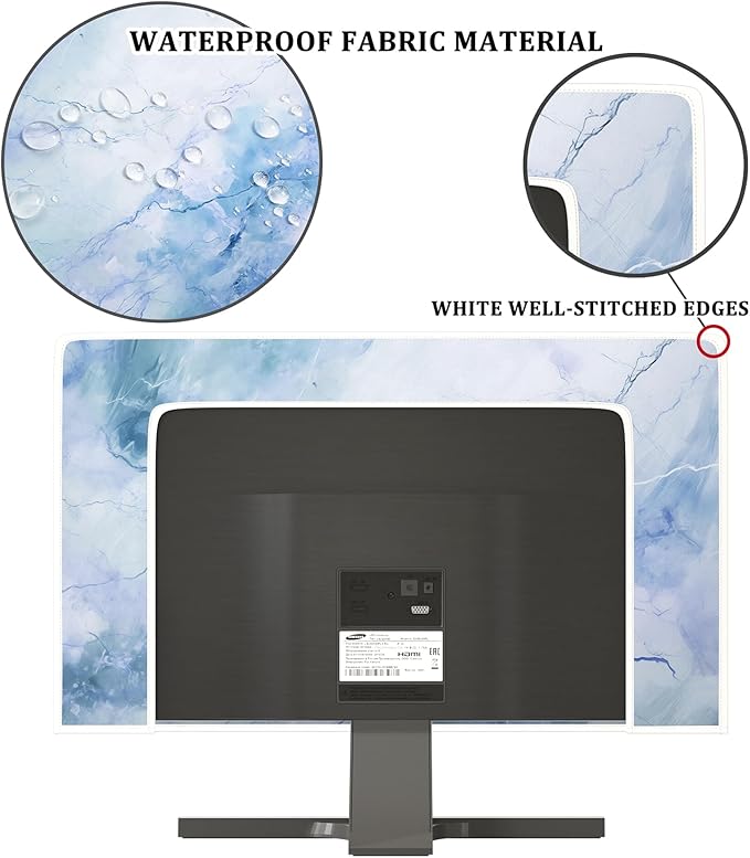 Baocicco Fashion Haze Blue Marble Screen TV Cover Cover 65 Inch Waterproof Full Body Covers for TV Display Screen Weatherproof Television Sleeve Compatible with Television LED LCD OLED TV