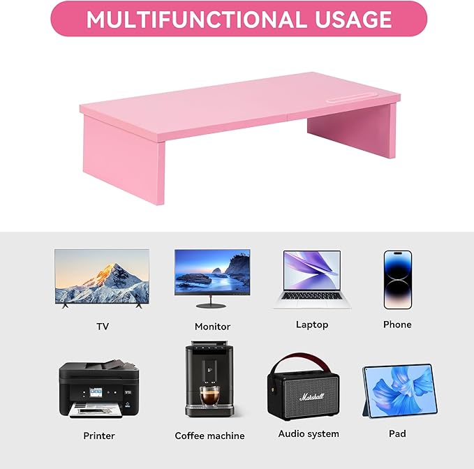 Qupui 21" Monitor Stand Riser with Phone Holder, Monitor Stand for Desk, Computer Monitor Stand, Desk Shelf for Top of Desk, Desktop Organizer for Laptop, Printer, TV