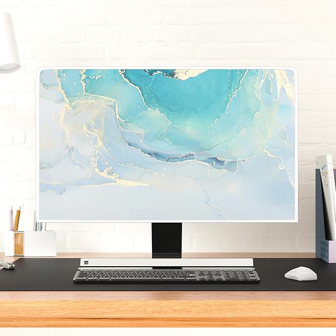 Baocicco Blue Green Marble TV Display Screen Cover 75 Inch Creative Anti-Static Dustproof Monitor Accessories Laptop LCD Cover Modern Screen Television Decoration for LED LCD OLED TVs