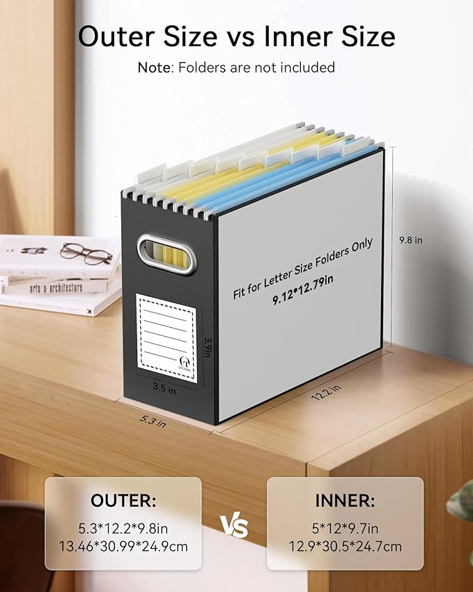 Oterri Cardboard File Organizer Box for Hanging File Folders Letter Size,File Box for Computer Desk,File Cabinet,Working Home,Office,Classroom (Black, Letter Size - 8 Packs)