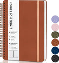 ABERLLS Brown Lined Spiral Journal Notebook with 160 Pages, 8×5.7in, A5 Spiral Notebook, Journaling Notebooks for Work, School, Women, Men, College Ruled Spiral Notebook, Hardcover Leather Journals
