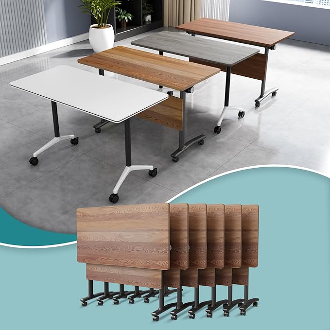 Conference Table Flip Top Mobile Conference Room Tables,Folding Conference Table with Wheels,Large Meeting Training Seminar Table Saving Space for Office Classroom(6B,47.2'')