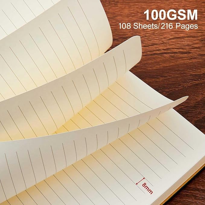 TSFPapier Lined Journal Notebook for Work College Ruled Note Book 5.79"x8.27"A5 PU Leather Daily Journaling 216 Pages for Women Men Writing Home School Supplies Business (Dark Pink 2pack)